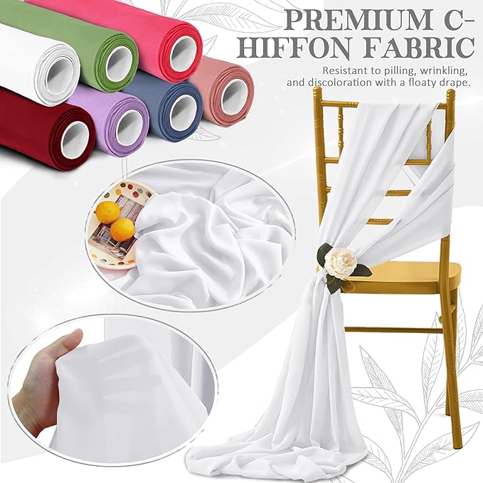 Horbaunal White Chiffon Fabric by The Yard, 10 Yard Continuous Sheer Fabric 59" Wide Soft Draping Fabric for Wedding Arch Draping Party Backdrop DIY Sewing