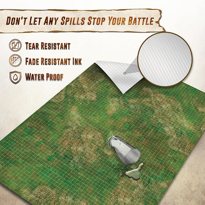 Battle Game Mat for DND - [48" x 72"] Wargaming Tabletop Map - Gaming Board for Warhammer 40k, Dungeons and Dragons, Wargame RPG - Vinyl Gaming Grass Terrain