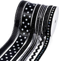 LaRibbons Black Ribbons for Crafts 6 Rolls Assorted Black Ribbons with Polka Dots, Glitter and Sequins for Gift Wrapping, DIY Crafts, Hair Bows, Sewing and Party Decorations, 30 Yards