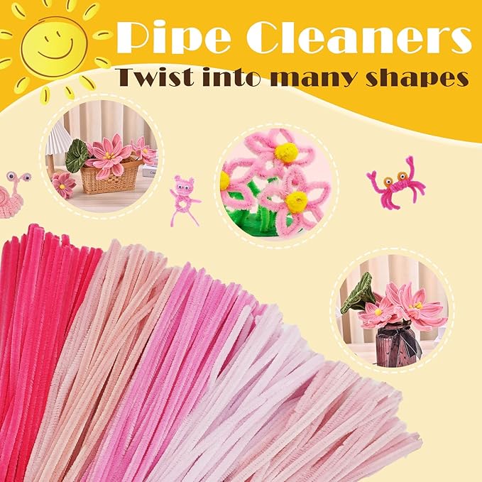 500PCS Pipe Cleaners Craft - Pink Pipe Cleaners Craft Bulk Supplies,Chenille Stems for Kids and Adults DIY Arts Crafts Project
