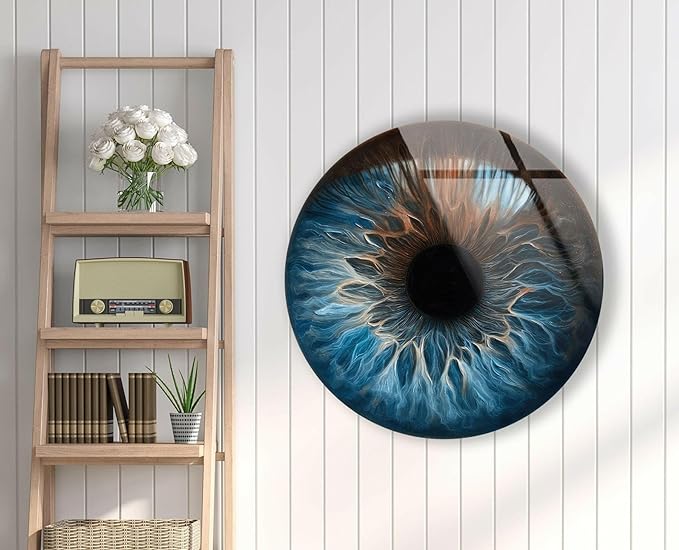 My Photostation.com 10''(25cm) Diameter Eye Round Blue Glass Wall Art Tempered Glass Printing Wall Decor Large Wall Art Wall Hangings