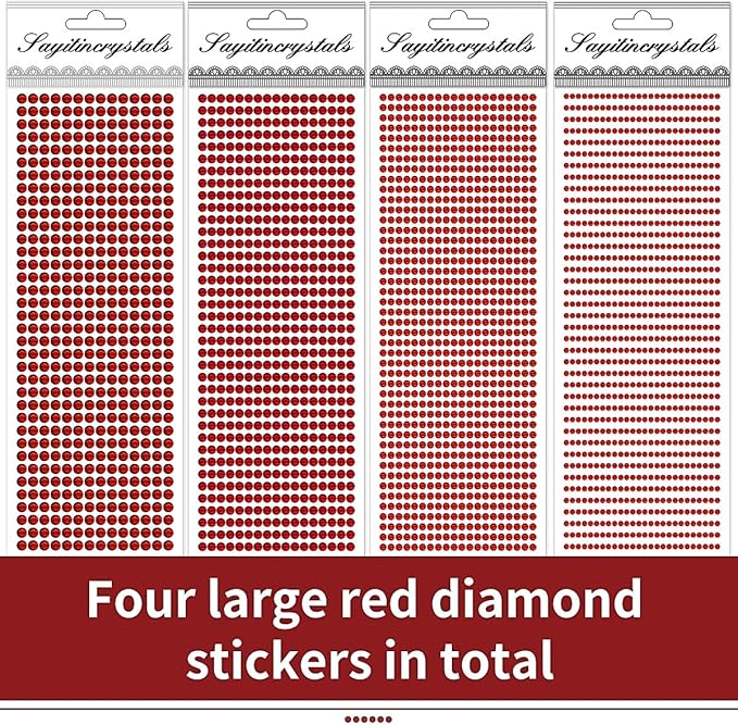 3090 Pcs 4 Sheets Rhinestone Stickers 3/4/5/6 mm Self Adhesive Craft Rhinestones Gems for Face Eyes Makeup Hair Body (Red-3/4/5/6mm)