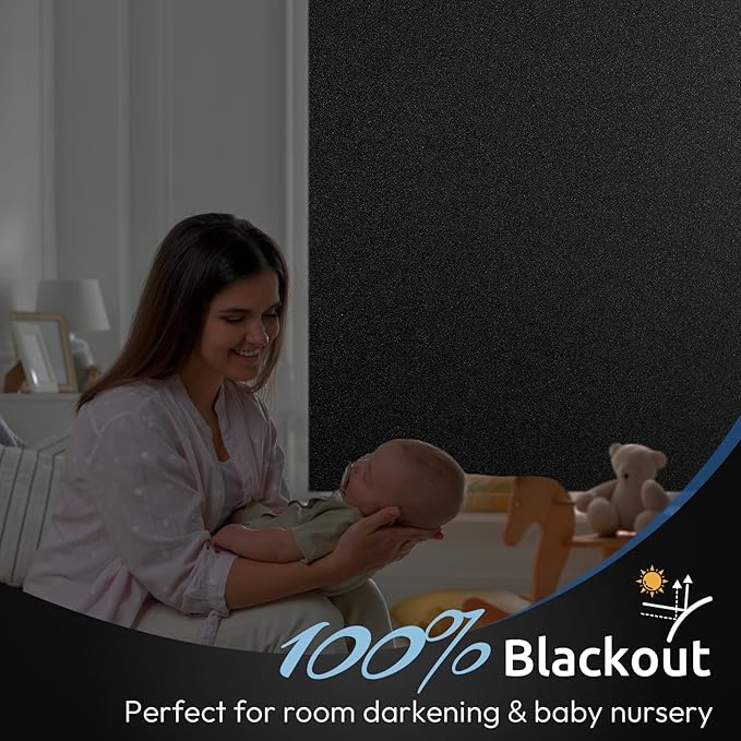 rabbitgoo Blackout Window Film, Sun Heat Blocking Privacy Cover for Glass, Removable Opaque Room Darkening Dark Black Out Window Covers Tint Shades for Home Day Sleep Light Blocker 35.4 x 157 Inches