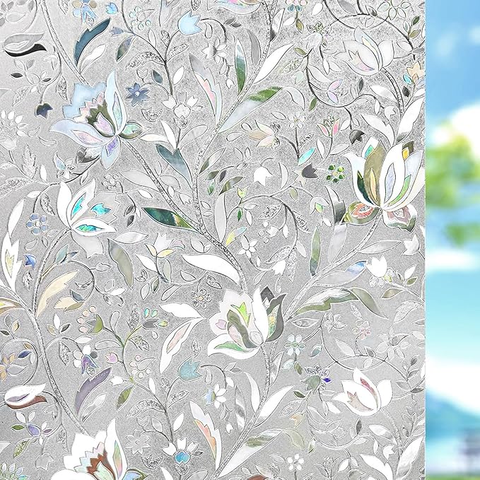 Kromapolis Window Film, Window Privacy Film, Window Vinyl Glass Covering, Stained Glass Decorative Film, Window Film Privacy Frosted Static Clings, Non-Adhesive, No-Glue (29.5 x 157.4inch)