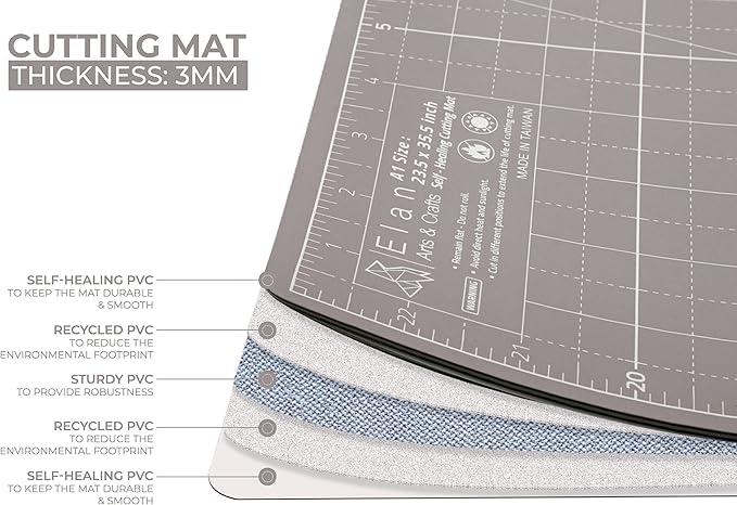 Elan Cutting Mat 36x72 Black & Taupe, Extra Large Self Healing Cutting Mat 36 x 72 Inch, 5-Ply Craft Board Black, Hobby Board for Sewing and Quilting