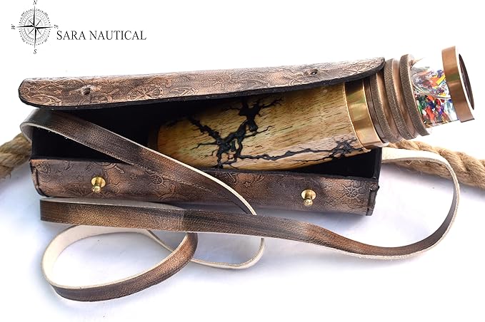 SARA NAUTICAL Brass Kaleidoscope Gift for Everyone- Educational Vintage Collection | Birthday, Handcrafted Giant Etched Brass Lacquered Kaleidoscope, Oil Object Chamber Classic Kaleidoscope