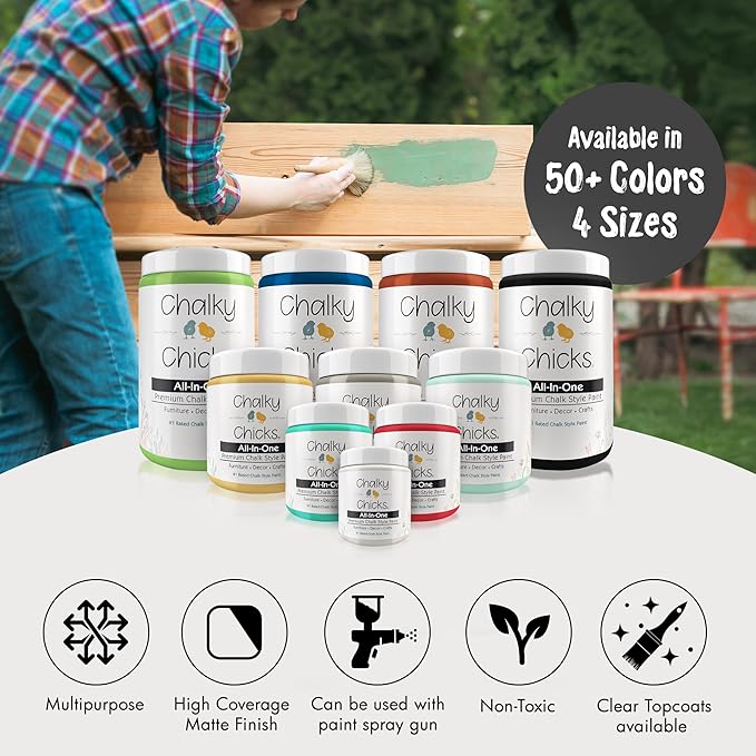 Chalky Chicks All-in-One Chalk Paint for Furniture or Cabinet -4Fl Oz -Matte Finish Gun Metal Gray (Dark Gray) for Metal, Wood Furniture Paint - No Sanding All-in-One for Home Decor & Crafts, USA Made