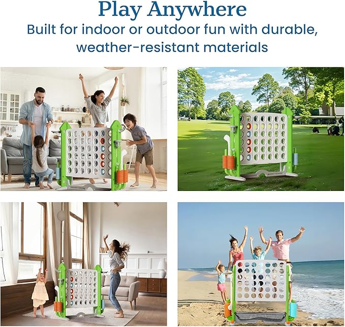 UNICOO Giant 4 in A Row Game with Carry Bag, Basketball Hoop, Ring Toss Game, 4-to-Score Game | Large Outdoor Yard Game, Parties & Gatherings Games