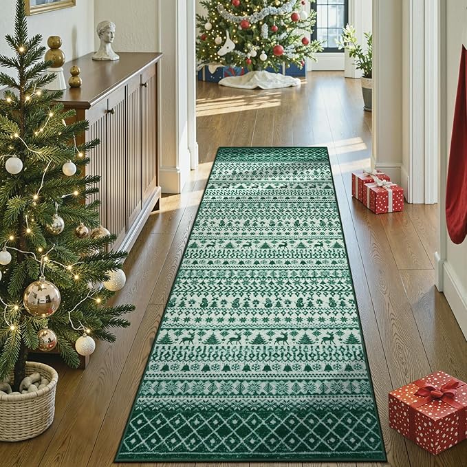 Christmas Kitchen Runner Rug, 2x6 Rug Runners for Hallways Non Slip, Low Pile Soft Washable Bathroom Runner Rug, Xmas Winter Holiday Home Decor Carpet Runners for Bedroom Laundry