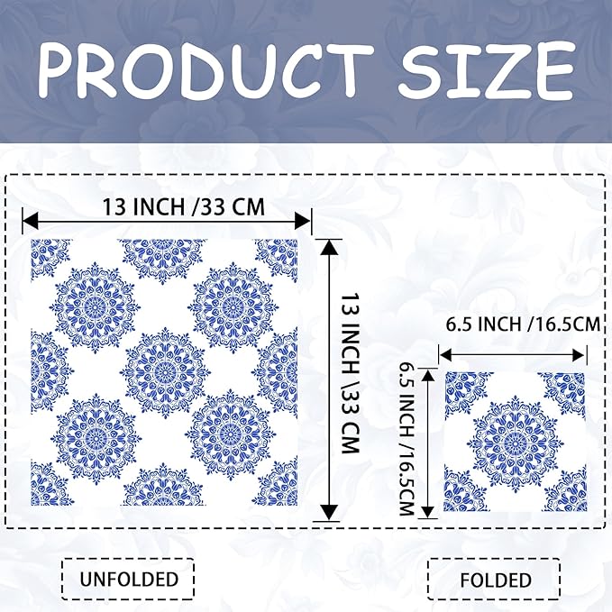 Decoupage Napkins Assorted Floral 27 Pack 9 Styles for DIY Crafting Birthday Party ， Decorative Decoupage Napkins Cocktail Paper ，Each Unfolded 13 Inch (Blue Floral)
