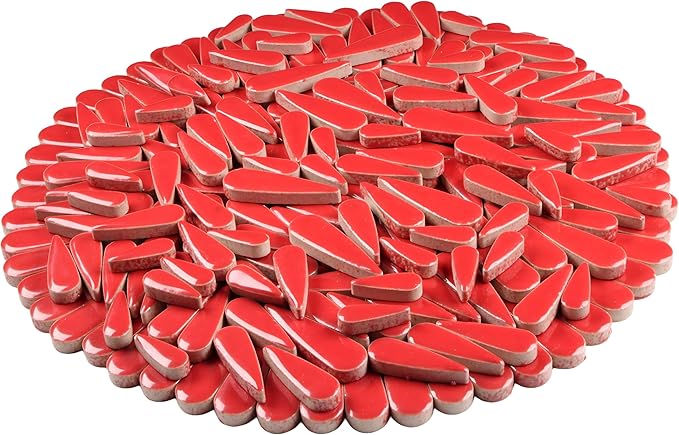 200g Petal Droplet Shaped Ceramic Mosaic Tiles for Crafts, Vibrant Colors, Ceramic Tiles for Mosaic Making Kits, DIY Arts and Crafts (Red)