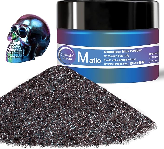 Matio Chameleon Mica Powder, 1.06oz/ 30g Nordic Aurora Chrome Powder, Pearlescent Effect Color Shift Pigment for Resin Craft, Soap Candle Dye, Nail Art, Makeup, Bath Bomb, Paint, Slime Pigment