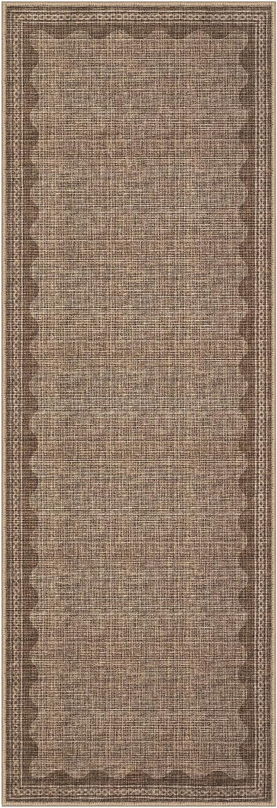 Scalloped Rug 2.5x8 Runners for Hallways, Solid Coffee Runner Rugs Non Slip Scalloped Bath Runner, Washable Mat for Bedroom Girls, Rugs for Kitchen Floor Soft Dorm Nursery Carpet for Bedside