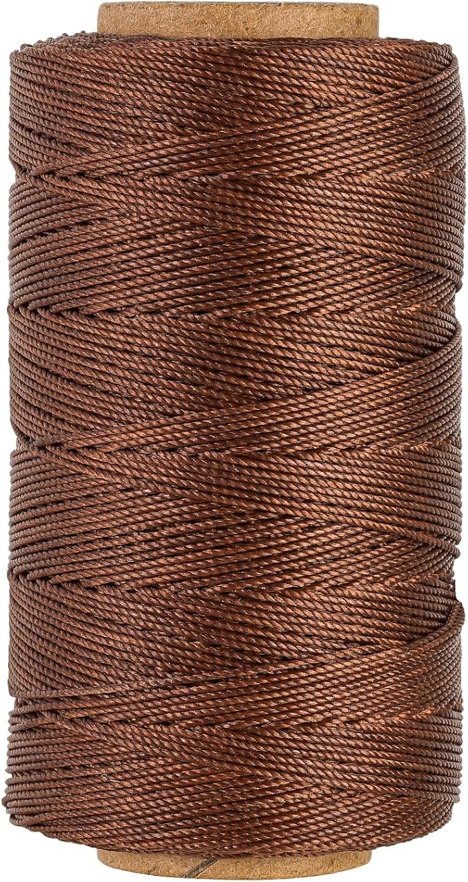 Bonded 0.8mm Round Waxed Polyester Cord, 3-ply Wax Coated Thread, 197 Yards Stiff String for Heavy Duty Fabric, Leather Sewing, Book Binding, Upholstery Repair, and Macrame Jewelry - Deep Coffee