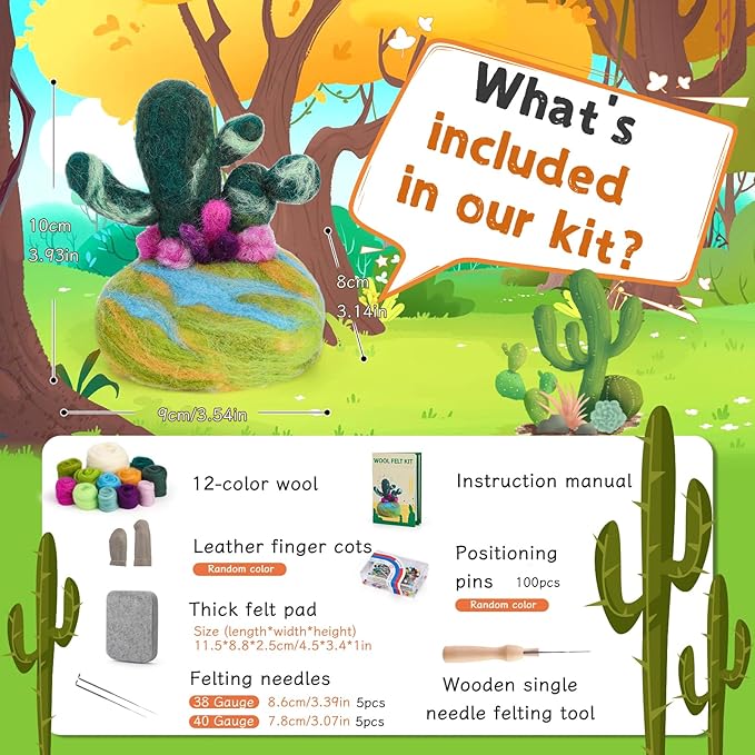 Yizzvb Needle Felting Kit for Beginners Adults, Complete Plant Wool Felting Set with 100pcs Sewing Pins, Felting Needles, Wool, Pad & Instructions, DIY Craft Kit for Home Decor & Creative Projects