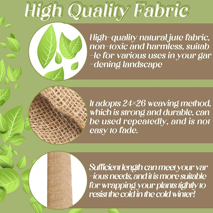Buryeah 60 Inch x 100 ft Burlap Fabrics Roll Natural Jute Burlap Tree Wraps Protector Winter Frost Plant Blankets Cloth Weed Barrier Fabric Garden Plants for Winter Outdoor Trees Shrubs Party