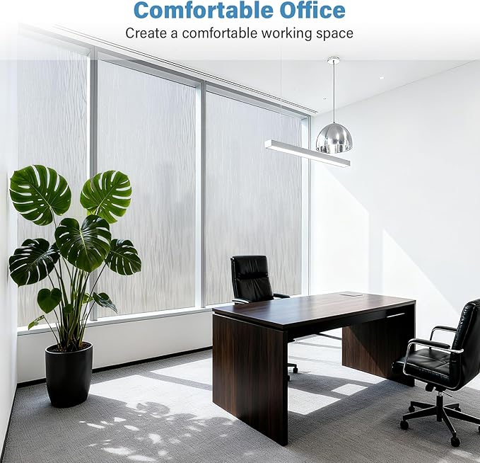 Finnez Frosted Privacy Window Film Static Cling, Non-Adhesive Decorative Cover for Glass Door & Windows, No Glue Removable Clings UV Blocking Waves Design for Home Office 45.2 x 157.4 Inches