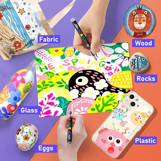 GOTIDEAL Acrylic Paint Markers Brush Tip,Waterproof Paint Pens acrylic Markers,No Bleed Acrylic Brush markers for Fabric,Wood,Rocks,Canvas Painting,Glass,Ceramic,Art Craft Supplies(48 Colors)