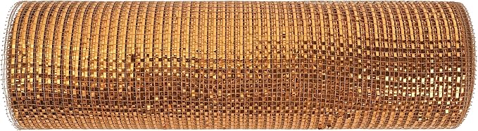 MEEDEE Deco Mesh Copper Brown Mesh Ribbon 10 Inch Deluxe Wide Foil Metallic Mesh Fall Deco Mesh Harvest Mesh Ribbon for Wreaths, Garland, Christmas Tree, Gift Wrapping, Bows Making (30 Feet)