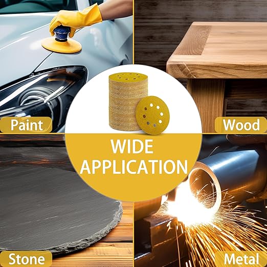 150PCS 80 Grit Gold Sanding Discs, 5-Inch 8-Hole Sandpaper for Random Orbital Sander,for Automotive or Woodworking