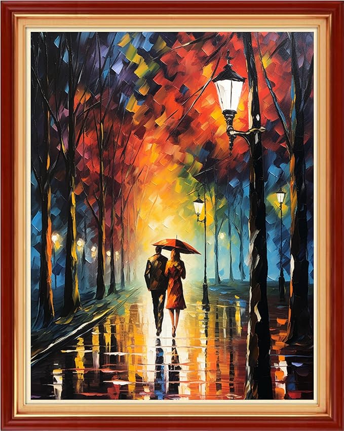 Dimxvean Stamped Cross Stitch Kits,Cross Stitch Kits for Adults Beginners,Embroidery Kits Full Range of Cross Stitch Stamped Kits Needlepoint Kits Cross Stitch Patterns-Strolling rainynight 16x20 inch