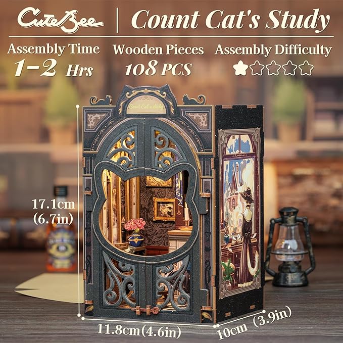 CUTEBEE Book Nook Kit - DIY Miniature House Kit for Adults and Teens, Dollhouse Booknook Tiny House Model Build Bookshelf Decor, Gifts for Family, Friends