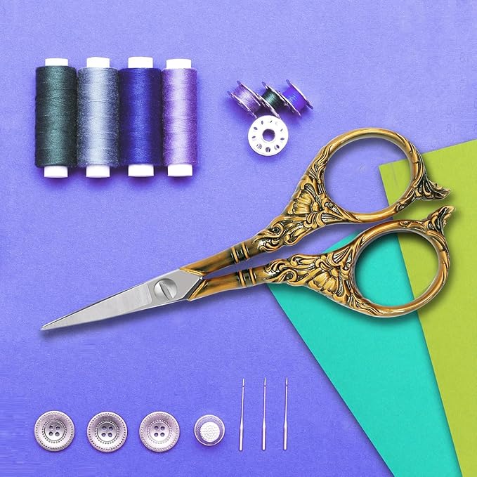BIHRTC 4.5Inch Small Sharp Pointed Stainless Steel Scissors Craft Cross Detail Shears Thread Scissor for Sewing Craft Embroidery Needpoint Artwork DIY Tool Scissors Bronze Scissor