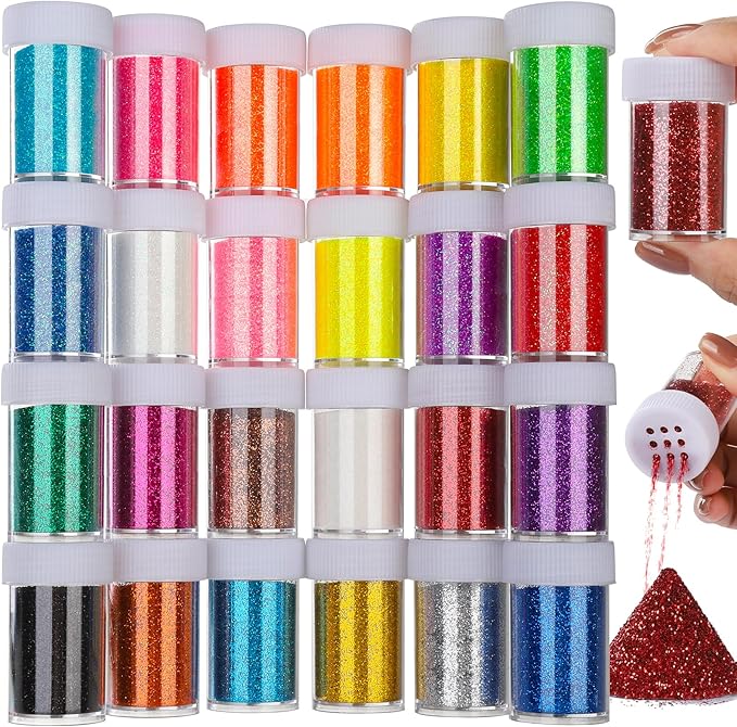 Teenitor Fine Glitter for Crafts Set, 24 Jars Hair Glitter for Face and Body Glitter, Extra Fine Glitter for Resin Craft Glitter, Nail Glitter