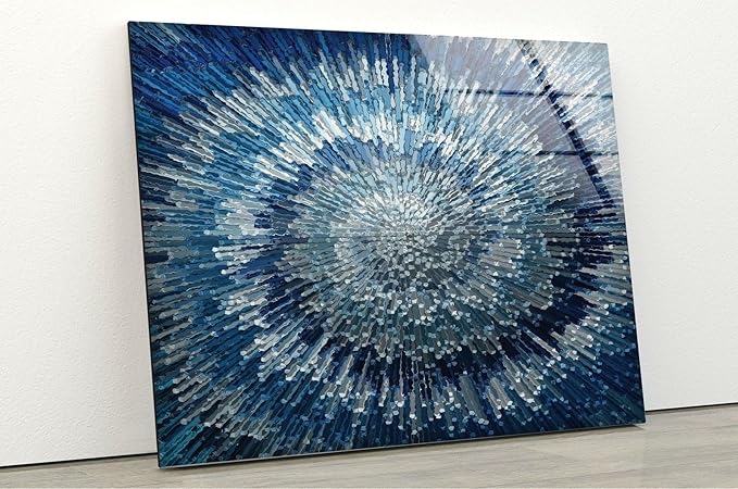 My Photostation.com Round 24'' Abstract Blue Textured Glass Wall ArtTempered Glass Printing Wall Decor Large Wall Art Wall Hangings