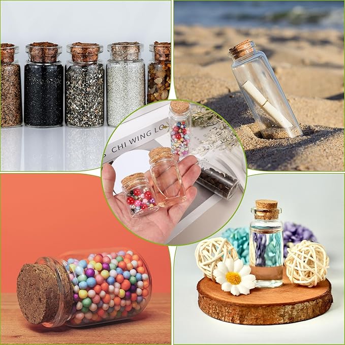 uxcell 6Pcs Mini Glass Bottles with Cork Stoppers, 50ml Small Clear Bottles Glass Empty Jars Vials for DIY Crafts Party Wedding Decor Favors
