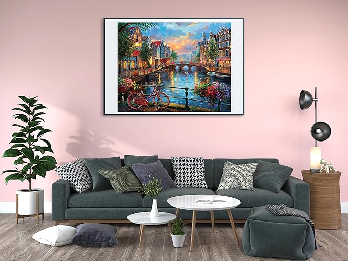 Moohue 14ct Counted Stamped Cross Stitch Kits for Adults City Printed Cross Stitch Patterns Art Crafts Cross Stitch Supplies (Beautiful City)