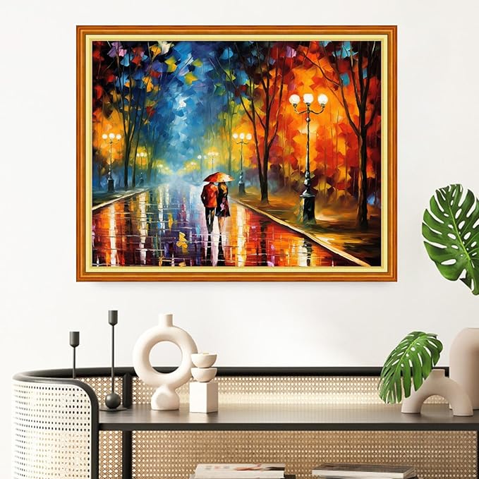 Redxing Stamped Cross Stitch Kits Full Range of Embroidery Starter Kits- Needlepoint Counted Cross Stitch Kits for Beginner Adults 11CT Printed Embroidery Kit-Romantic Night Stroll 16x20 inch