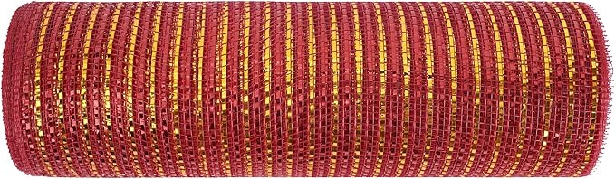 MEEDEE Red and Gold Deco Mesh 10 Inch Deluxe Wide