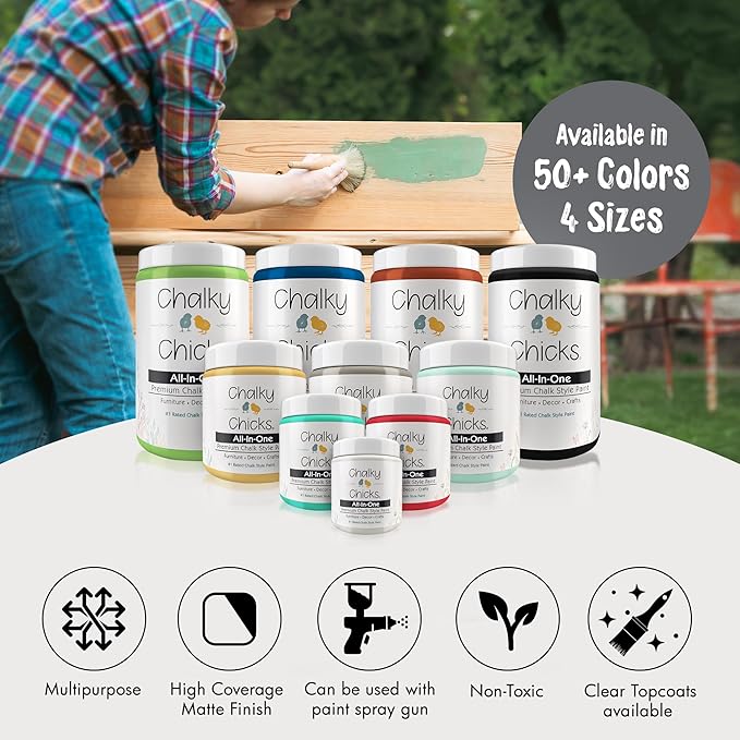 Chalky Chicks All-in-One Chalk Paint for Furniture or Cabinet - 4Fl Oz - Matte Finish Nailed It (Blueish Gray) for Metal, Wood Furniture Paint - No Sanding All-in-One for Home Decor & Crafts, USA Made