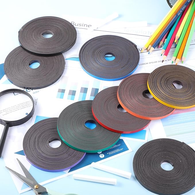 Magnetic Tape Roll Thin Strips, 0.39 Inch x 66 Feet Magnetic Board Dividers Whiteboard Graphic Decorative Tape Marking Line for Classroom Office Art Accessories(Black)