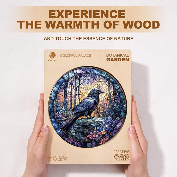Wooden Puzzles for Adults, Wooden Jigsaw Puzzles, Exquisite Raven Puzzle, Gifts for Family or Friends for Any Holiday.（13.4 * 13.4 in 300pcs）
