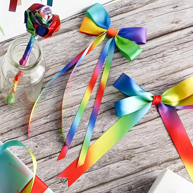 MEEDEE Rainbow Satin Ribbon - 3/8 inch Colored Ribbon for Crafts, Gift Wrapping, Birthday Party, Pride Party, Wedding Decorating - 50 Yards
