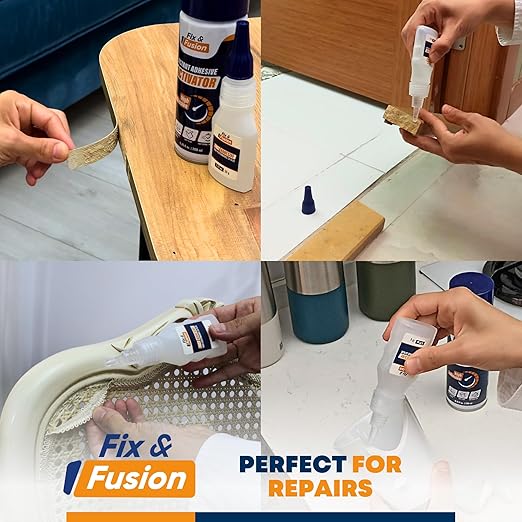 FIX & FUSION Ca Super Glue (1.77 Oz) with Activator Spray (6.76 Fl Oz) Set, Fast Adhesive/Cyanoacrylate Glue & Instant Activator for Woodworking, Plastic, Rubber, Granite, DIY & Industrial, (2 Pack)
