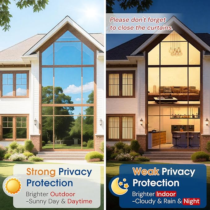 Homein One Way Privacy Window Film with Tool Window Tint for Home See Out Not in Heat Control Sun Blocking Mirror Reflective Anti UV Covering Static Cling No Glue Sliver 23.6 x 157.4 inch