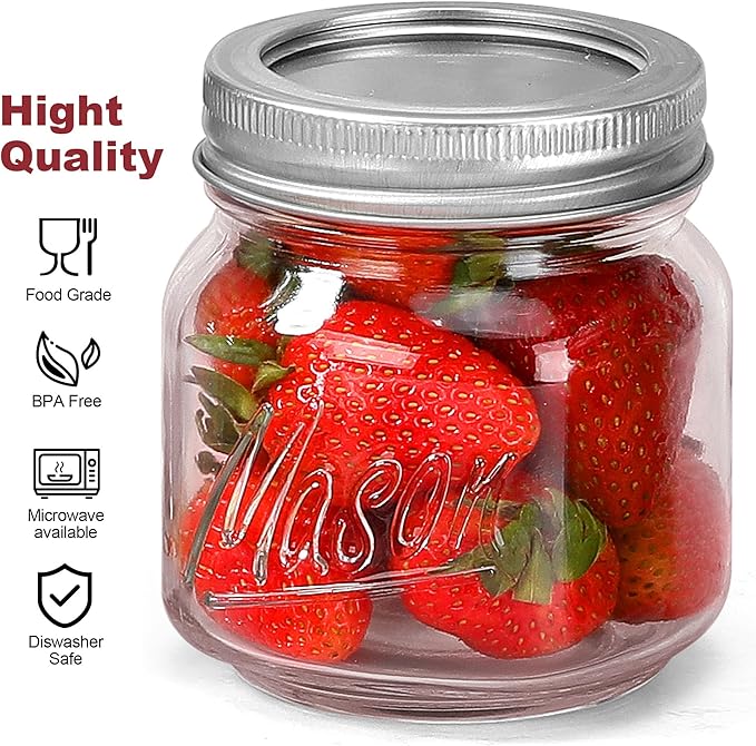 Mason Jars 10oz - 12Pack Glass Jars with Leak Proof & Food Grade Canning Jars for Spices, Dry Food Storage & DIY Crafts, Perfect for Home Cooks, Meal Prep, and Crafting Enthusiasts