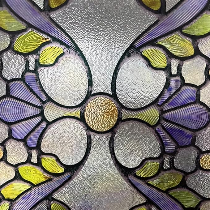 3D Stained Glass Window Film, Decorative Window Privacy Film for Bathroom,Front Door,Home, Sun Blocking Heat Control,Static Cling, Genes 23.6inch x 35.4inch