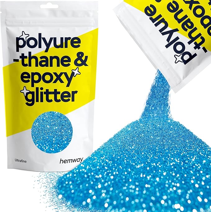Hemway Polyurethane & Epoxy Resin Glitter 100g / 3.5oz Metallic Crystal Flake Additive for Flooring Jewelry Tumblers Glass Pigment - Ultrafine (1/128" 0.008" 0.2mm) - Ocean Blue