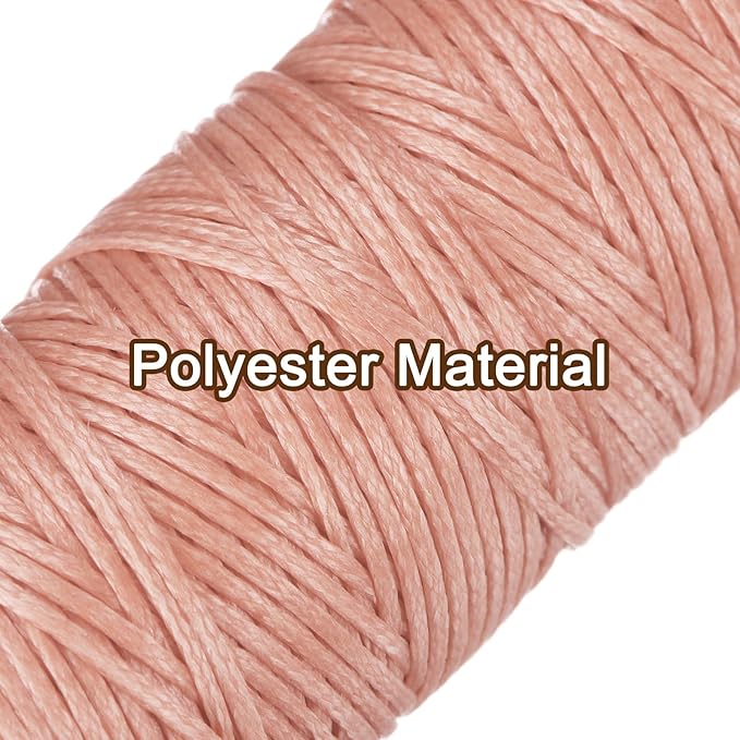 uxcell Leather Sewing Waxed Thread, 55 Yards / 50m 0.8mm 150D Flat Polyester All-Purpose Threads for Leather Crafts, Bookbinding, Pink