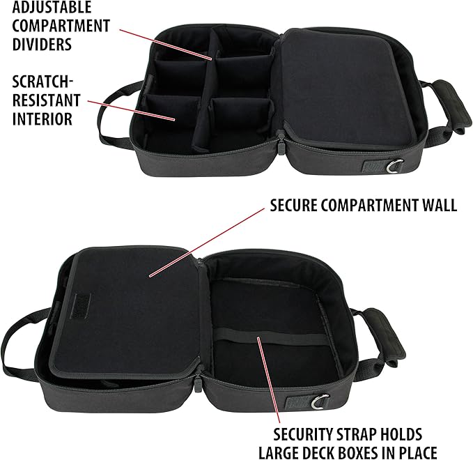 USA Gear Card Deck Storage Bag Compatible with TCG and CCG Deck Games - Card Protector Bag with Padded Shoulder Strap, Customizable Interior, Weather Resistant - Fits Boxes and Loose Cards - Black