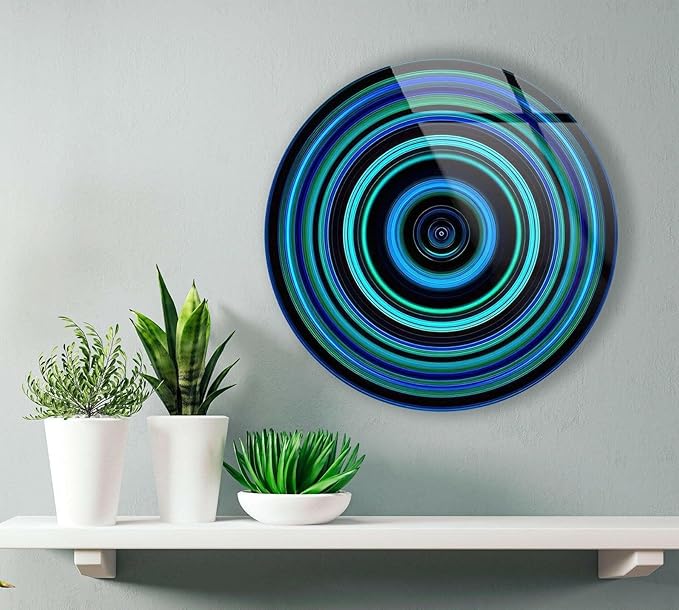 My Photostation.com 31.5''(80cm) Diameter Blue and Green Round Glass Wall Art Tempered Glass Printing Wall Decor Large Wall Art Wall Hangings