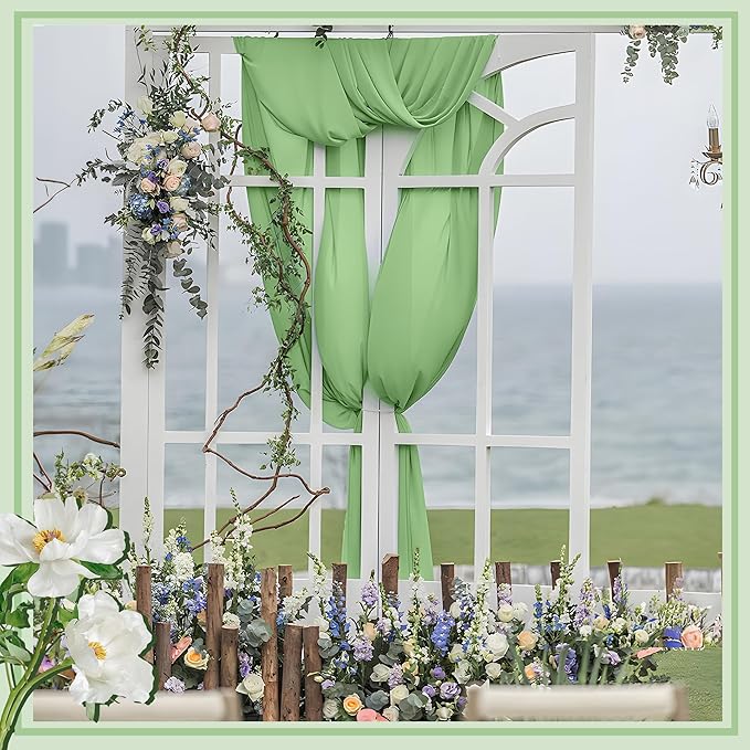 Horbaunal Dusty Sage Chiffon Fabric by The Yard, 10 Yard Continuous Sheer Fabric 59" Wide Soft Draping Fabric for Wedding Arch Draping Party Backdrop DIY Sewing