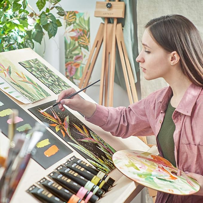 Arteza Metallic Acrylic Paint, Set of 8 Floral Brilliance Colors 4 oz Tubes, Rich Pigments, Non Fading, Non Toxic Paints for Artists & Hobby Painters