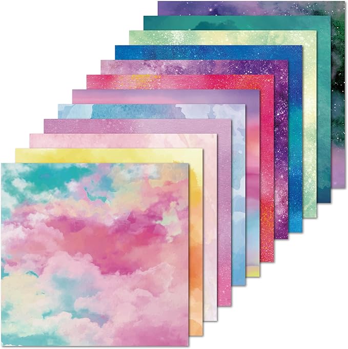 48 sheets 6 X 6 Scrapbooking Cardstock Decorative Paper Pack - Shimmer Watercolor - for Card Making Journaling Planner Origami Scrapbook Paper Scrapbook Materials Supplies