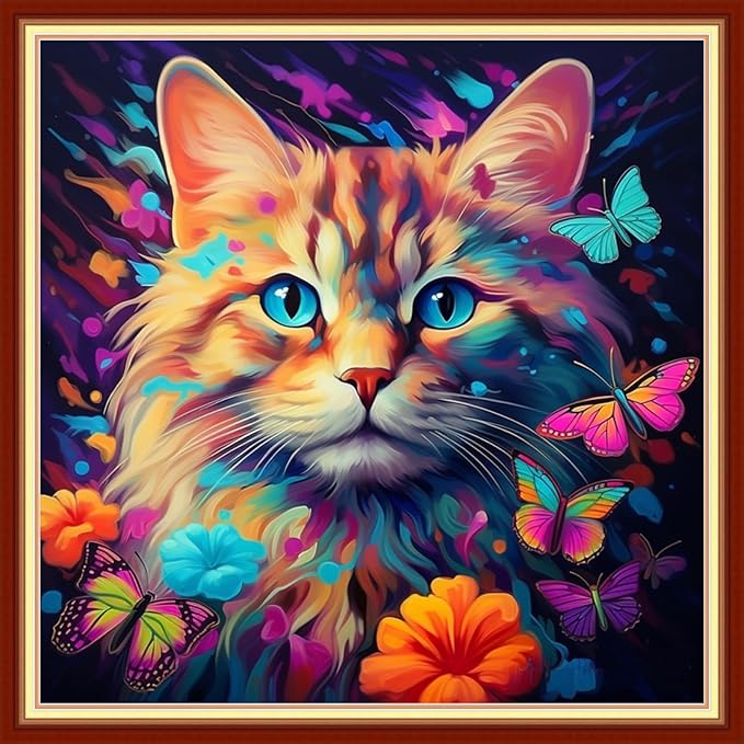Dooxvey Cross Stitch Kits for Adults Beginners,Full Range of Cross-Stitch Stamped Kits Needlepoint Kits for Beginners Embroidery Kits 11CT Cross Stitch Patterns-Cat Flowers 18x18 inch, Manual Arts 29