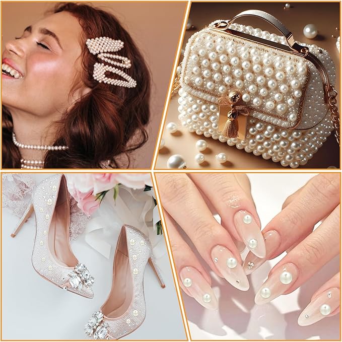 2800 Pieces Self Adhesive Pearl Stickers, Decorative Pearl Gems White Flat Back Half Round Pearls Sticker 4 Size for Hair Face Makeup Eye Nail Crafts(4 Sheets,3/4/5/6mm)